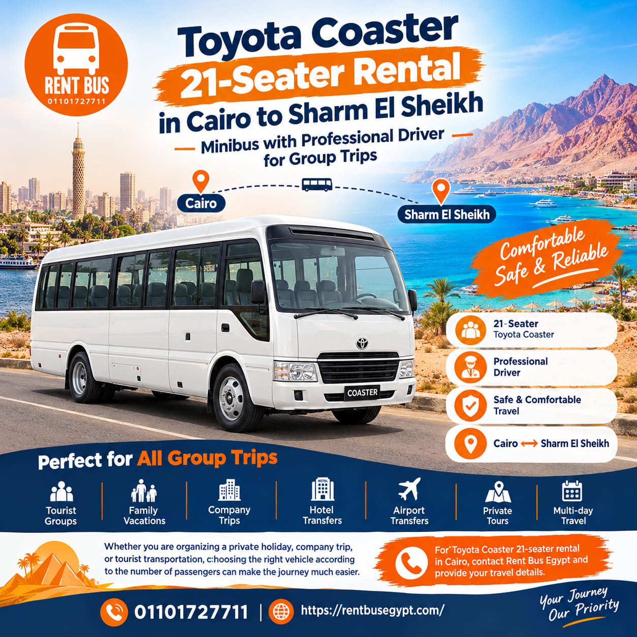Toyota Coaster 21-Seater Rental in Cairo to Sharm El Sheikh | Minibus with Professional Driver for Group Trips