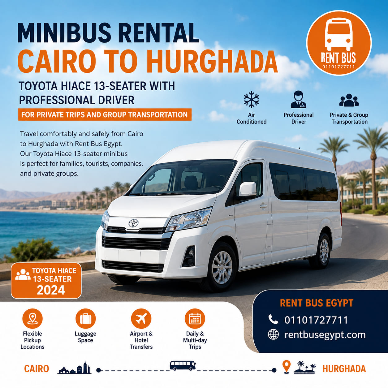 Minibus Rental in Cairo to Hurghada | Toyota Hiace 13-Seater with Professional Driver for Private Trips