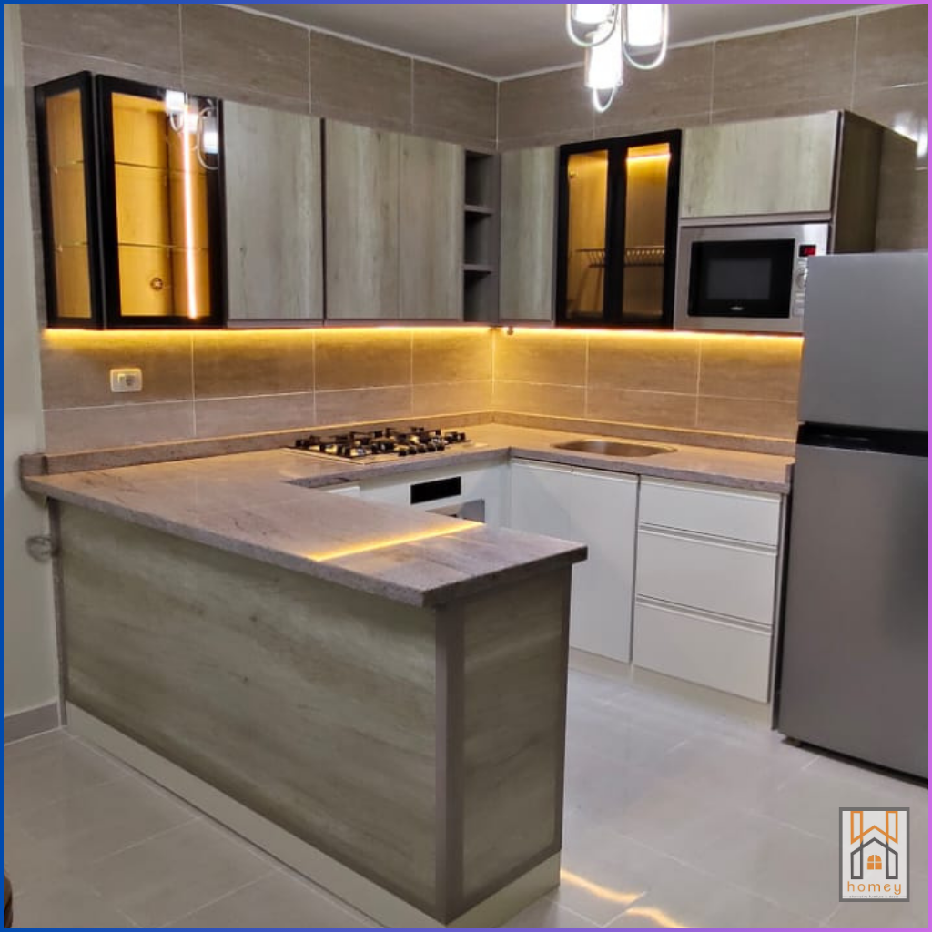 مطبخ بالكامل تصميم و تنفيذ بخامات تعيش للعمر كله